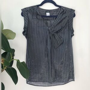 J. Crew Navy a Silver Metallic Pin Stripe Sheer Blouse